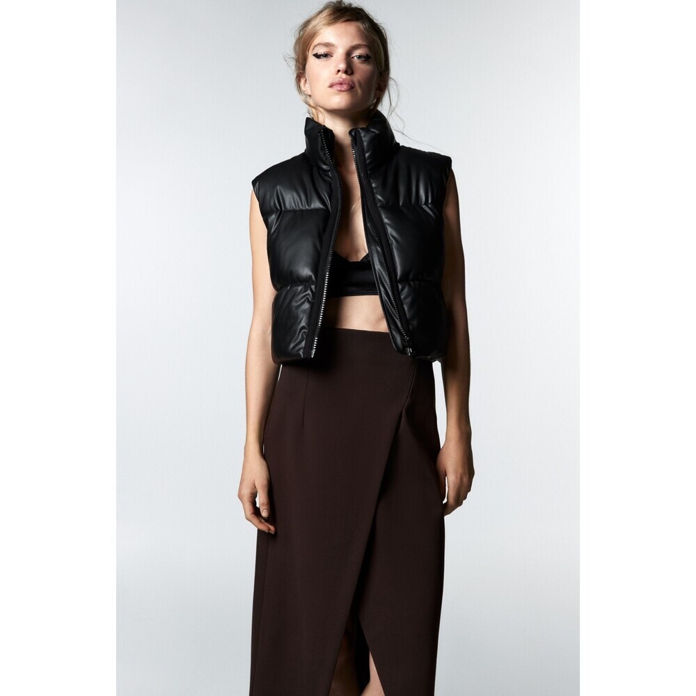 Brown Zara High Waist Faux Wrap Midi Skirt (NWT)